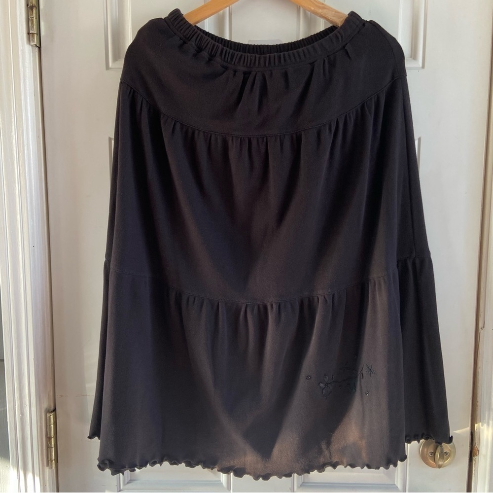 Erika Vintage Black Embroidered Cotton Midi Skirt Size Medium